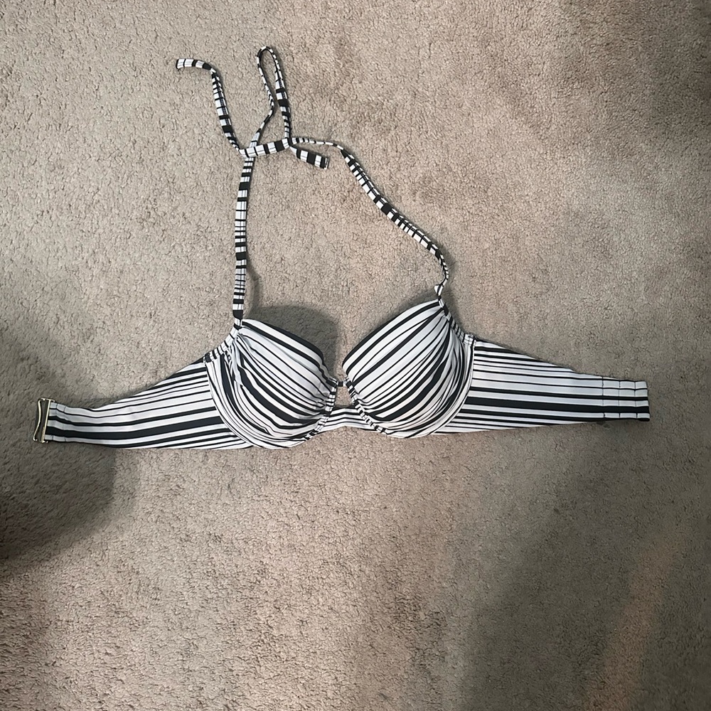 Victoria's Secret Black and White Striped Bikini Top 36C
